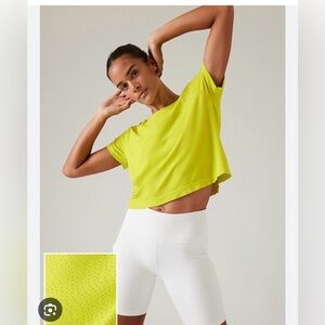 NWT Athleta 'Ether' Mesh Seamless Crop Tee in 'Dark Fiber Optic' (Small) $59